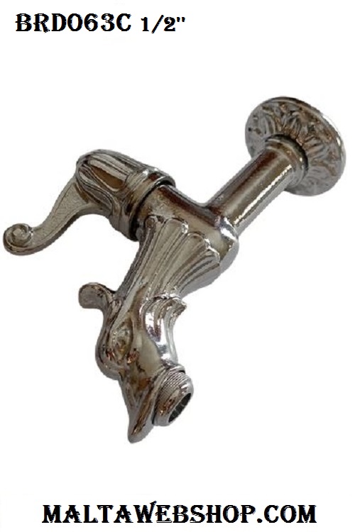 Decorative wall mounted tap with a chrome finish in Malta