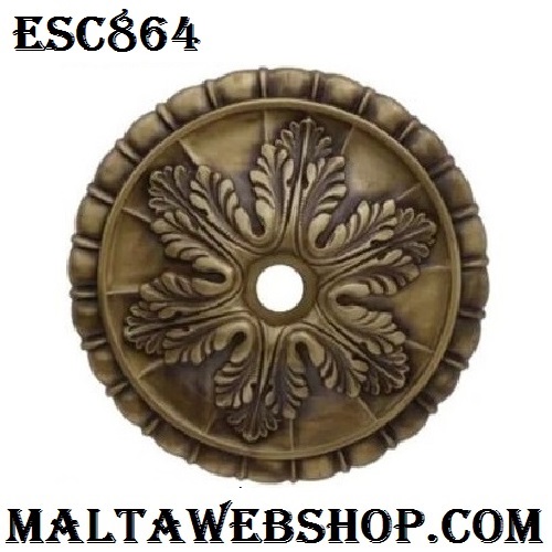 Round floral backplate in brass in Malta