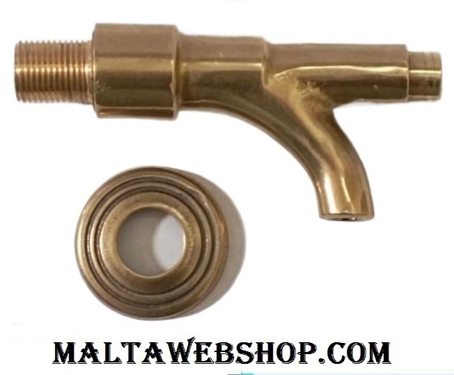 Wall mounted push-button water tap with backplate in brass in Malta