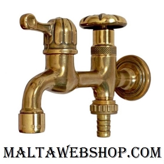 Dual control water tap in brass for gardening or washing machine from Malta